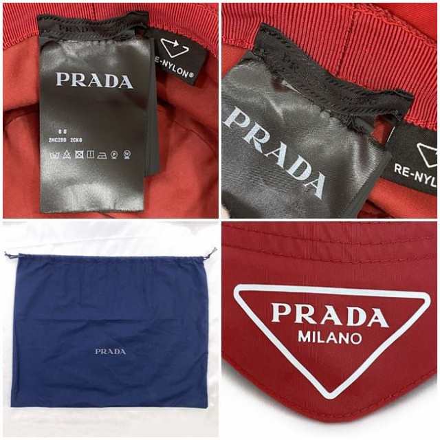 プラダ 帽子 ec-21107 レッド 2HC280 美品 クリーニング済み リサイクルポリアミド 100 中古 PRADA ロゴ アパレル Lサイズ 赤 人気 男女