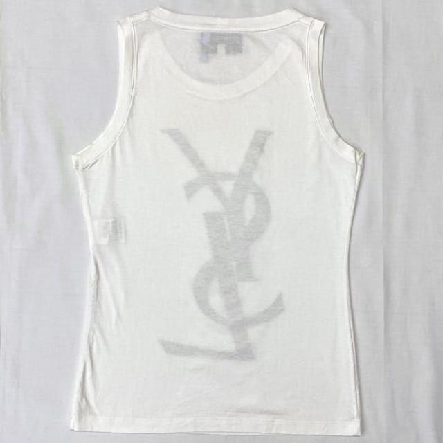 イヴサンローラン タンクトップ ec-21166 ホワイト ブラック XS クリーニング済み レディース コットン 100％ ベルベット 中古 YVES SAINT LAURENT アパレル レディース YSL ロゴ ノースリーブ 定番 人気 女性 白 シンプル お洒落 上品 ブランド 本物 鑑定済みの通販は