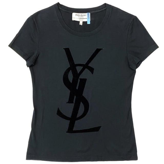 イヴサンローラン Ｔシャツ ec-21167 ブラック XS クリーニング済み レディース コットン 100％ ベルベット 中古 YVES SAINT LAURENT アパレル レディース 半袖 ロゴ YSL 定番 人気 女性 シンプル お洒落 ワンポイント カジュアル 上品 ブランド 本物 鑑定済み