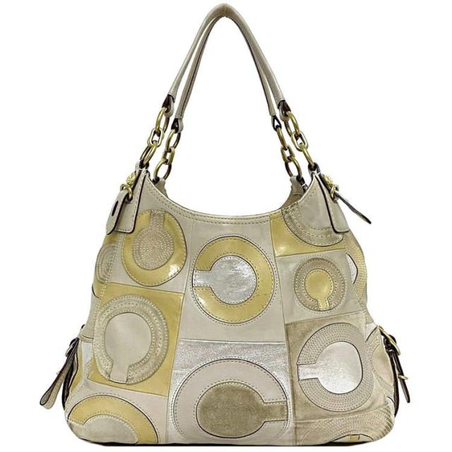 コーチ トートバッグ ec-21301 ベージュ グレー オプアート 15771 ハンドバッグ レザー 中古 COACH ステッチ ロゴ 肩掛け 定番 人気 女性 レディース トート 通勤 通学 ビジネス 仕事 革 鞄 バッグ 総柄 柄 エレガント 灰色 高級感 上品 ブランド 本物 鑑定済みの通販は 5,800円