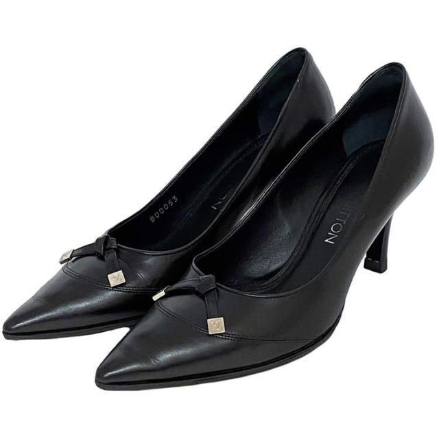 ルイ ヴィトン パンプス ec-21318 ブラック 美品 23.0cm レザー 中古 LOUIS VUITTON アパレル ピンヒール リボン LV ロゴ 定番 人気 女性 レディース 黒 革 シンプル 通勤 通学 ビジネス 靴 シューズ ヒール お洒落 エレガント 高級感 ブランド 本物 鑑定済み