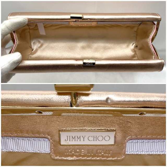 ジミーチュウ クラッチバッグ ec-21348 ピンクゴールド 美品 パーティーバッグ レザー 中古 JIMMY CHOO ハンドバッグ がま口 ガマグチ パ