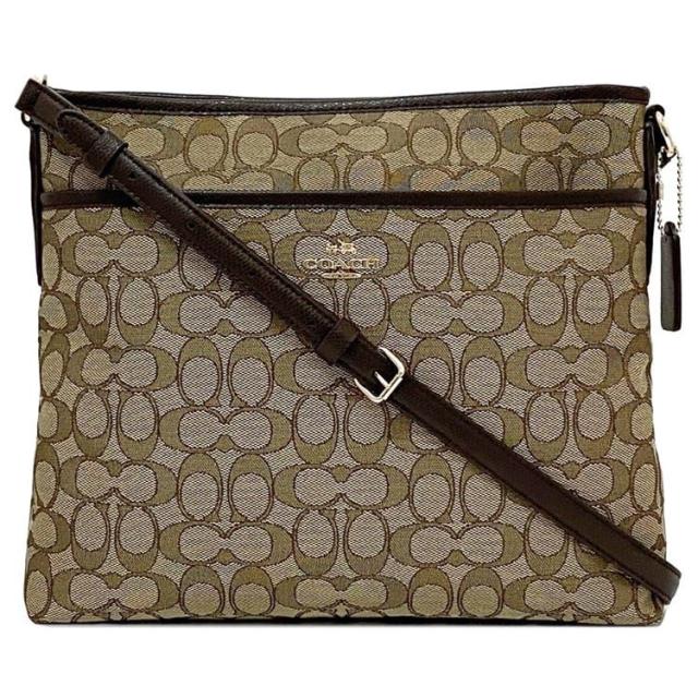 コーチ ショルダーバッグ ec-21377 ベージュ ブラウン シグネチャー F55363 美品 斜め掛け キャンバス レザー 中古 COACH 総柄 ファスナー チャーム付 ロゴ 定番 人気 女性 レディース 鞄 バッグ 通勤 通学 お洒落 革 エレガント 上品 ブランド 本物 鑑定済みの通販は 9,800円