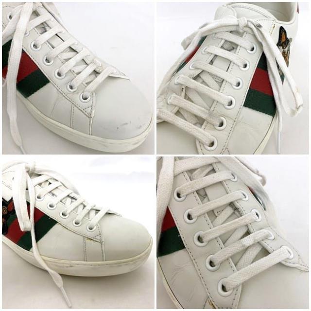 グッチ スニーカー ec-21420 ホワイト シェリー ボスコ 501907 靴 25.0cm メンズ レザー 中古 GUCCI アパレル ローカット シューズ 犬 ワッペン 白 赤 緑 定番 人気 お洒落 シンプル 箱付き 高級感 普段使い 動物 モチーフ カジュアル ブランド 本物 鑑定済み