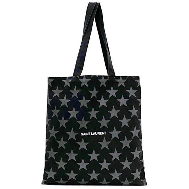 サンローラン トートバッグ ec-21485 ブラック グレー STARS TOTE BAG 美品 星 キャンバス 中古 SAINTO LAURENT PARIS ロゴ 肩掛け 軽い 書類 エコバッグ 定番 人気 女性 レディース 箱付き 灰色 黒 トート お洒落 カジュアル 高級感 ブランド 本物 鑑定済みの通販は