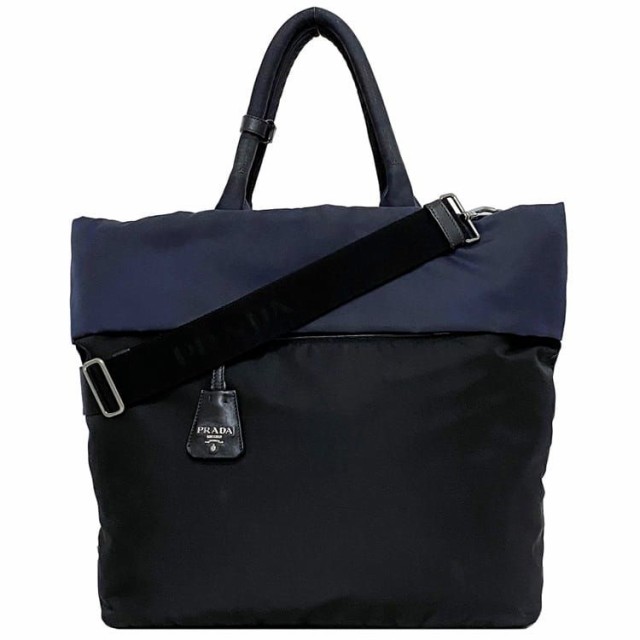プラダ ２way バッグ ec-21491 ブラック ネイビー NERO BLEU テスート ダブル B4521V ショルダーバッグ ナイロン レザー 中古 PRADA 軽い ロゴ 大容量 定番 人気 黒 紺色 シンプル お洒落 メンズ レディース 通勤 通学 大きい 高級感 ブランド 本物 鑑定済み