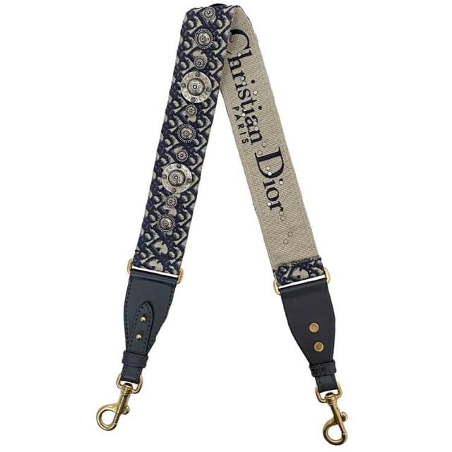 クリスチャン ディオール ショルダー ストラップ ec-21506 ネイビー ベージュ トロッター 美品 キャンバス レザー スタッズ 中古 Christian Dior ロゴ 肩掛け  ショルダー紐 紺 人気 定番 女性 レディース お洒落 エレガント ブランド 本物 鑑定済み