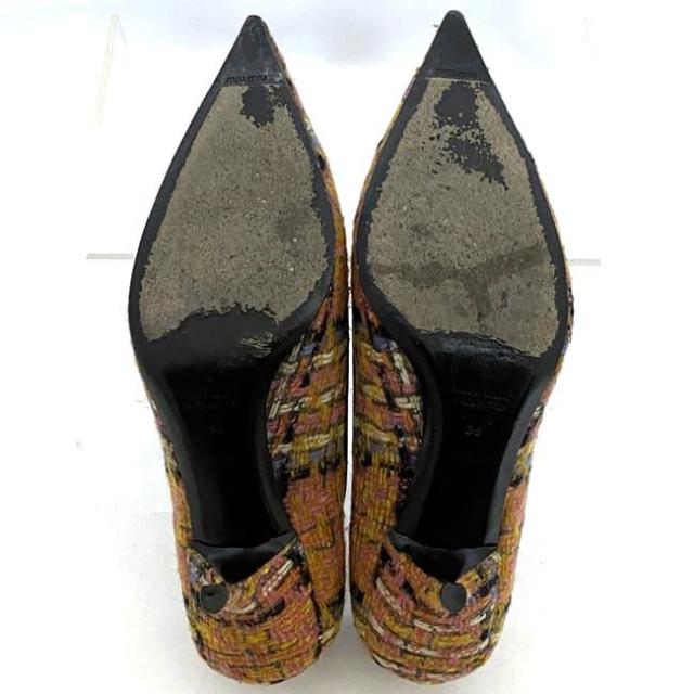 ミュウミュウ パンプス ec-21587 ボルドー イエロー マルチカラー 美品 靴 23.0cm レザー ツイード 中古 miu miu アパレル ピンヒール レディース シューズ 定番 人気 女性 レディース 革 お洒落 通勤 通学 箱付き 黄色 ヒール 高級感 ブランド 本物 鑑定済み