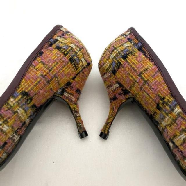 ミュウミュウ パンプス ec-21587 ボルドー イエロー マルチカラー 美品 靴 23.0cm レザー ツイード 中古 miu miu アパレル ピンヒール レディース シューズ 定番 人気 女性 レディース 革 お洒落 通勤 通学 箱付き 黄色 ヒール 高級感 ブランド 本物 鑑定済み