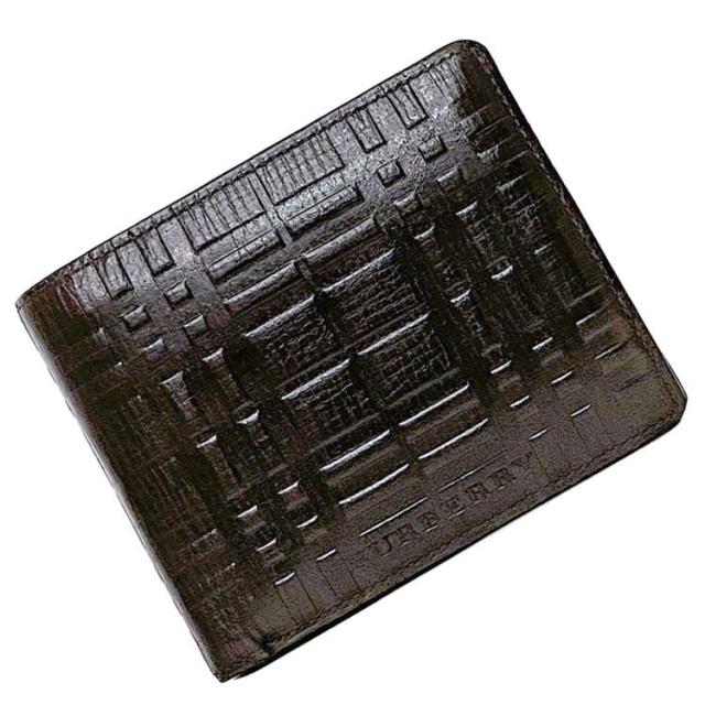 バーバリー 二つ折り 財布 ec-21641 ブラウン 美品 レザー 中古 BURBERRY 折り財布 ポケット豊富 型押し シンプル ロゴ チェック 定番 人気 レディース 女性 革 小さい コンパクト ミニ 小物 ウォレット エレガント チェック柄 高級感 ブランド 本物 鑑定済み