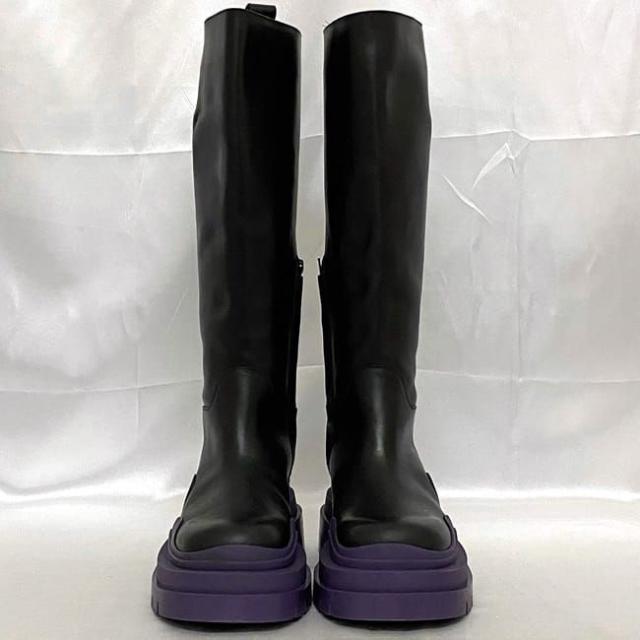 ボッテガヴェネタ ロングブーツ ec-21731 ブラック パープル 37 24.0cm 美品 レザー 中古 BOTTEGA VENETA アパレル サイドゴ バイカラー ファスナー 本革 黒 紫 人気 定番 レディース 女性 お洒落 上品 シンプル 高級感 ブーツ ブランド 本物 鑑定済み