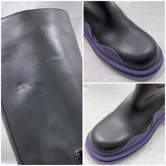 ボッテガヴェネタ ロングブーツ ec-21731 ブラック パープル 37 24.0cm 美品 レザー 中古 BOTTEGA VENETA アパレル サイドゴ バイカラー ファスナー 本革 黒 紫 人気 定番 レディース 女性 お洒落 上品 シンプル 高級感 ブーツ ブランド 本物 鑑定済み