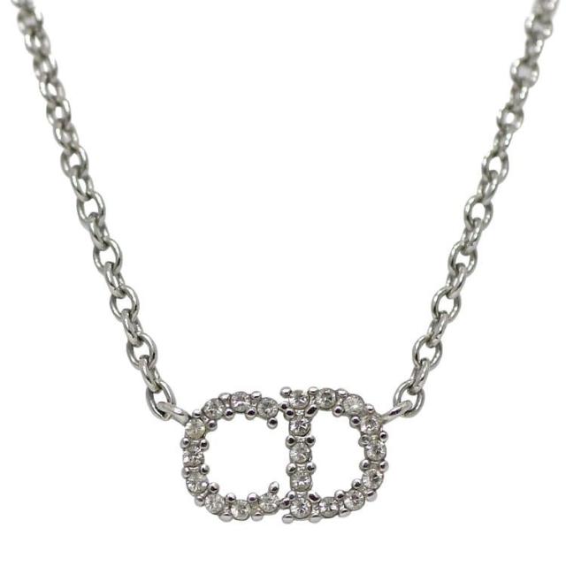 美品　クリスチャンディオール　ネックレス　メタル　ライトストーン　シルバー 美品クリスチャンディオールネックレスメタルライトストーンシルバー