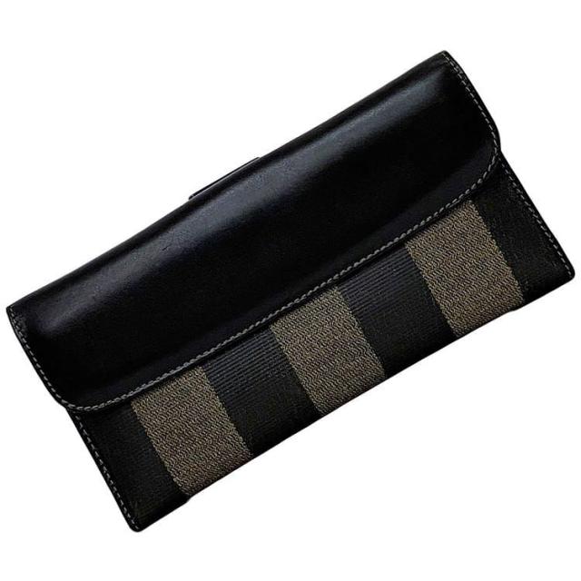 フェンディ 二つ折り 長財布 ec-22034 ブラック カーキ ペカン 2804 01339 079 財布 美品 PVC レザー 中古 FENDI ヴィンテージ ホック ロング ウォレット ストライプ 人気 定番 シンプル お洒落 黒 高級感 女性 男性 ユニセックス ブランド 本物 鑑定済みの通販は 21,158円