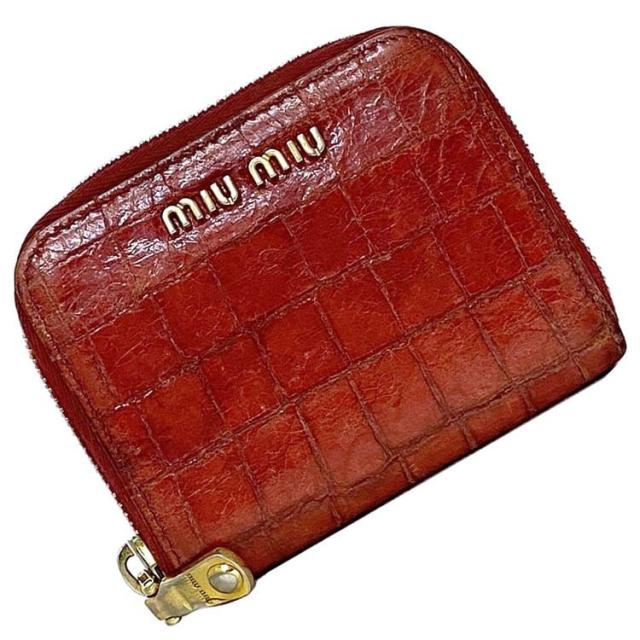 ミュウミュウ ケース ec-22044 レッド 小銭入れ レザー 中古 197A miu miu ヴィンテージ クロコ風 ファスナー ミニ コンパクト ロゴ 財布 革 赤 女性 レディース 小さい ワンポイント ケース 小銭 小物 エレガント 高級感 上品 ブランド 本物 鑑定済み