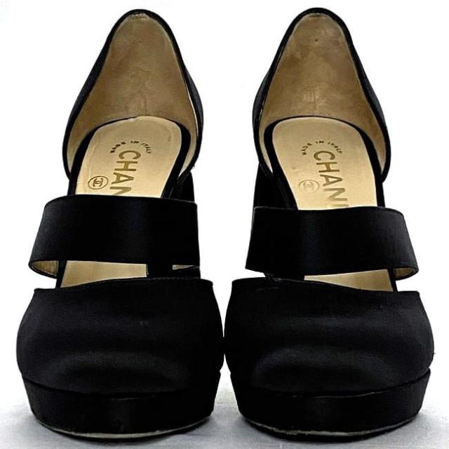 シャネル ヒール ec-22079 ブラック 美品 23.0cm サテン 中古 CHANEL ヴィンテージ リボン 靴 シューズ レディース ハイヒール 人気 定番 お洒落 シンプル 高級感 上品 エレガント 女性 レディース 黒 可愛い パーティー ワンポイント ブランド 本物 鑑定済み