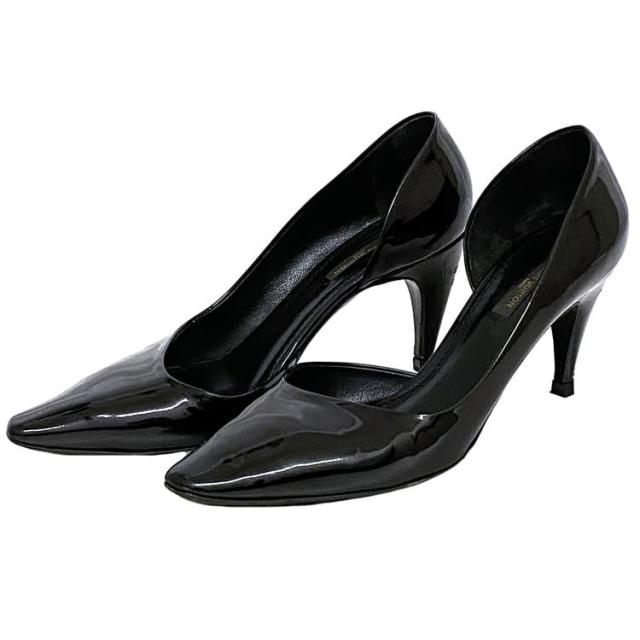 ルイ ヴィトン パンプス ec-22169 ブラック ノワール 美品 24.0cm パテント レザー 中古 PB1016 LOUIS VUITTON ヒール サイドオープン エナメル アパレル レディース シューズ 黒色 革 箱付き 通勤 通学 仕事 ビジネス 靴 LV シンプル ブランド 本物 鑑定済み