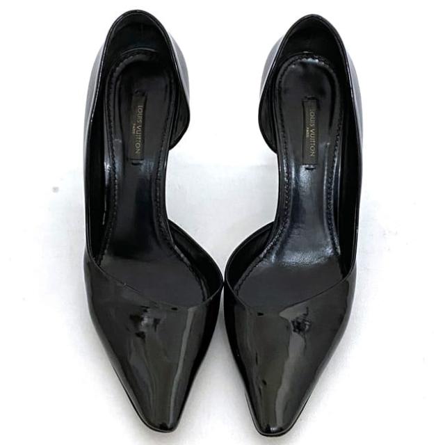 ルイ ヴィトン パンプス ec-22169 ブラック ノワール 美品 24.0cm パテント レザー 中古 PB1016 LOUIS VUITTON ヒール サイドオープン エナメル アパレル レディース シューズ 黒色 革 箱付き 通勤 通学 仕事 ビジネス 靴 LV シンプル ブランド 本物 鑑定済み