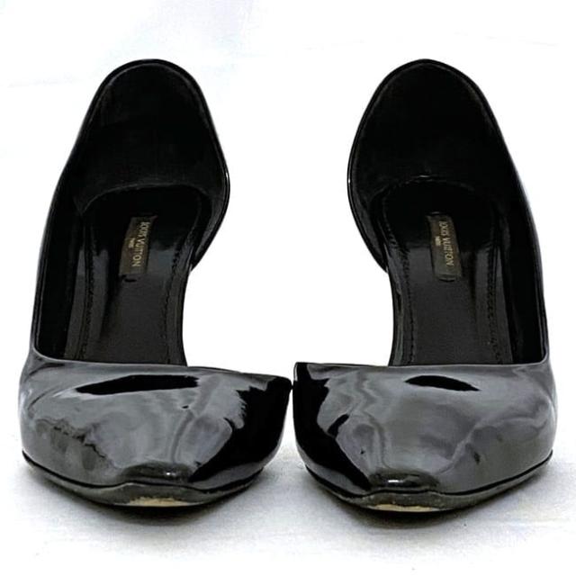 ルイ ヴィトン パンプス ec-22169 ブラック ノワール 美品 24.0cm パテント レザー 中古 PB1016 LOUIS VUITTON ヒール サイドオープン エナメル アパレル レディース シューズ 黒色 革 箱付き 通勤 通学 仕事 ビジネス 靴 LV シンプル ブランド 本物 鑑定済み