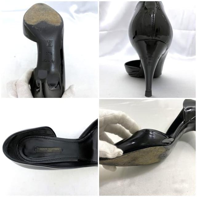 ルイ ヴィトン パンプス ec-22169 ブラック ノワール 美品 24.0cm パテント レザー 中古 PB1016 LOUIS VUITTON ヒール サイドオープン エナメル アパレル レディース シューズ 黒色 革 箱付き 通勤 通学 仕事 ビジネス 靴 LV シンプル ブランド 本物 鑑定済み