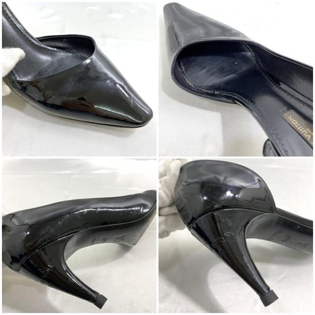 ルイ ヴィトン パンプス ec-22169 ブラック ノワール 美品 24.0cm パテント レザー 中古 PB1016 LOUIS VUITTON ヒール サイドオープン エナメル アパレル レディース シューズ 黒色 革 箱付き 通勤 通学 仕事 ビジネス 靴 LV シンプル ブランド 本物 鑑定済み
