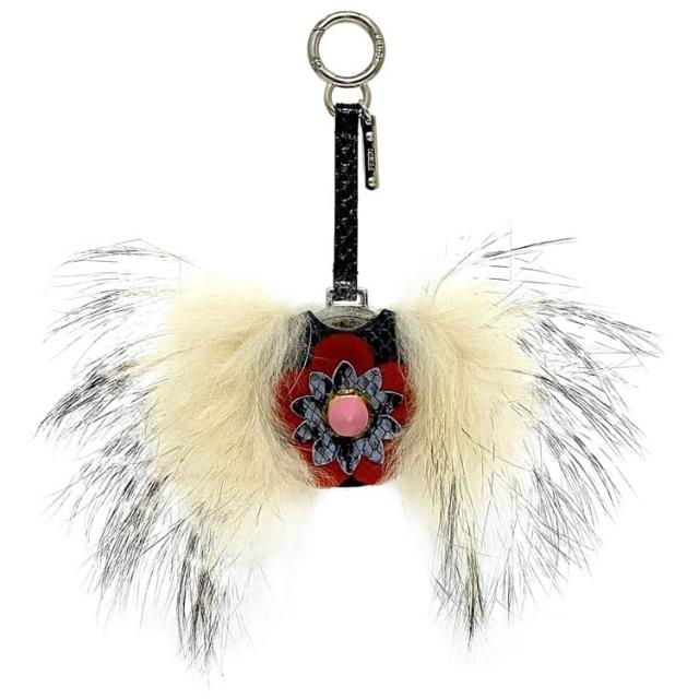 フェンディ ミラー チャーム ec-22183 ネイビー ブルー レッド 7AR455 美品 パイソン レザー ファー 中古 FENDI キーホルダー 鏡 花 蛇 バッグチャーム フラワー 定番 人気 紺色 青色 赤色 革 お洒落 小物 エレガント レディース メンズ ブランド 本物 鑑定済み