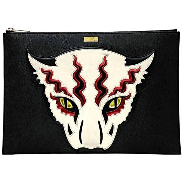 ステラマッカートニー クラッチバッグ ec-22198 ブラック W9659 美品 レザー 中古 392461 STELLA McCARTNEY ロゴ ファスナー 薄い アニマル 定番 人気 メンズ レディース 革 黒 クラッチ お洒落 カジュアル コンパクト 小さい 高級感 ブランド 本物 鑑定済み