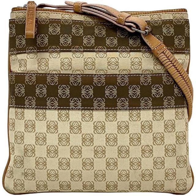 ロエベ ショルダーバッグ ec-22213 ベージュ オレンジ アナグラム クロスボディ キャンバス レザー 中古 290605 LOEWE ロゴ 総柄 ヴィンテージ 軽い ファスナー レディース メンズ 軽い 肩掛け 薄い 定番 人気 ブランド 本物 鑑定済み
