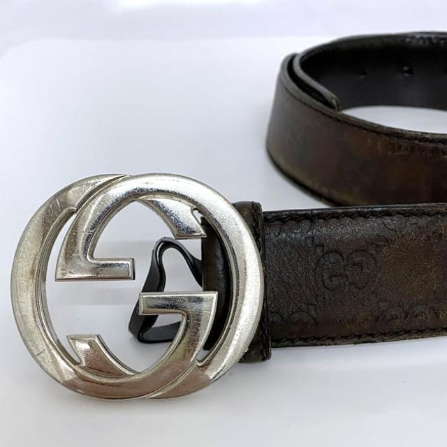 グッチ ベルト ec-22234 ブラウン インターロッキング シマ 114984 ロゴ バックル レザー 中古 GUCCI GG ロゴ ヴィンテージ 革 定番 人気 茶色 革 シンプル お洒落 82cm シルバー金具 メンズ 男性 通勤 通学 ビジネス 仕事 小物 高級感 ブランド 本物 鑑定済み グッチ ベルト ec-22234 ブラウン インターロッキング シマ 114984
