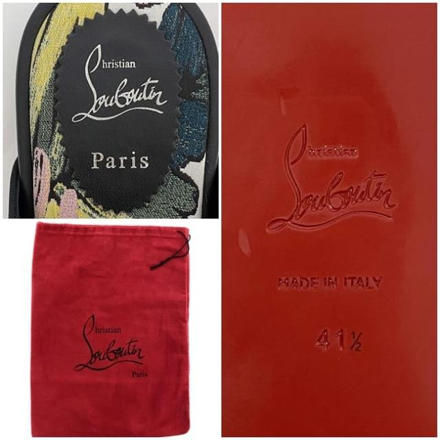 クリスチャン ルブタン フラット シューズ ec-22255 ピンク ホワイト グリーン イエロー ブラック マルチカラー 未使用 美品 26.5cm 刺繍 キャンバス レザー Sランク Christian Louboutin アパレル 花 刺繍 スリッパ ロー サボ メンズ ブランド 本物 鑑定済み