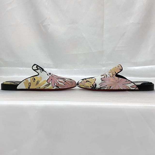 クリスチャン ルブタン フラット シューズ ec-22255 ピンク ホワイト グリーン イエロー ブラック マルチカラー 未使用 美品 26.5cm 刺繍 キャンバス レザー Sランク Christian Louboutin アパレル 花 刺繍 スリッパ ロー サボ メンズ ブランド 本物 鑑定済み