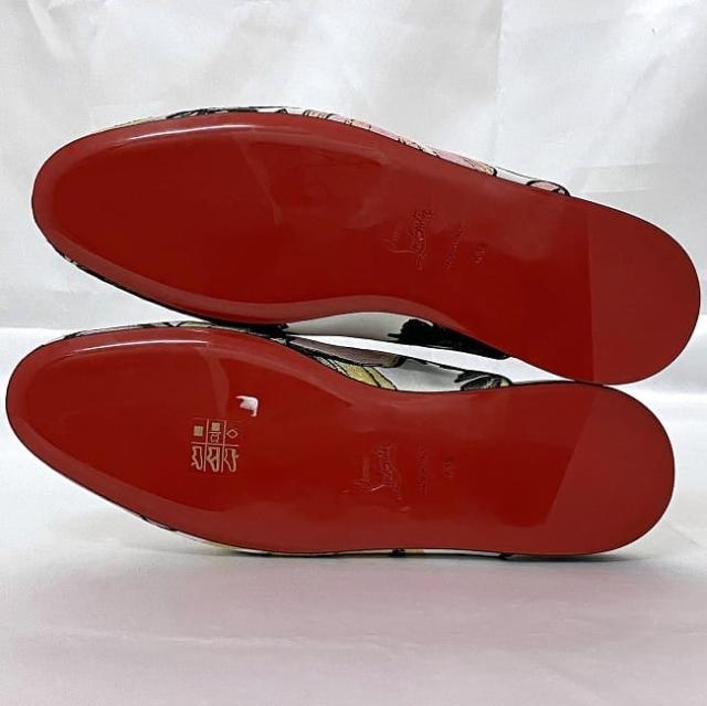 クリスチャン ルブタン フラット シューズ ec-22255 ピンク ホワイト グリーン イエロー ブラック マルチカラー 未使用 美品 26.5cm 刺繍 キャンバス レザー Sランク Christian Louboutin アパレル 花 刺繍 スリッパ ロー サボ メンズ ブランド 本物 鑑定済み