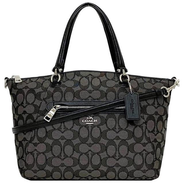 コーチ ２way バッグ ec-22296 ブラック グレー シグネチャー 58875 ショルダーバッグ キャンバス レザー 中古 COACH チャーム付 ファスナー クロスボディ トートバッグ ロゴ 定番 人気 レディース 鞄 黒色 灰色 革 お洒落 高級感 上品 ブランド 本物 鑑定済みの通販は 6,864円