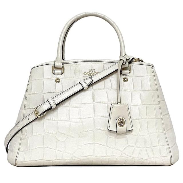 コーチ ２way バッグ ec-22331 ホワイト ベージュ F37097 美品 レザー 中古 COACH 型押し 肩掛け ショルダーバッグ シンプル 自立 定番 人気 女性 レディース 白色 革 通勤 通学 お洒落 鞄 エレガント クロコ ワンポイント 高級感 上品 ブランド 本物 鑑定済み