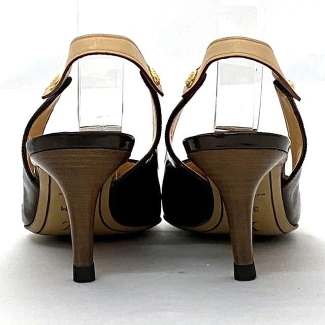 ルイ ヴィトン ミュール ec-22366 ブラウン ベージュ 美品 22.0cm パテント レザー ヌメ革 中古 BO0064 LOUIS VUITTON ピンヒール レディース シューズ アパレル エナメル シンプル お洒落 靴 通勤 通学 仕事 ヒール 6cm 高級感 上品 ブランド 本物 鑑定済み