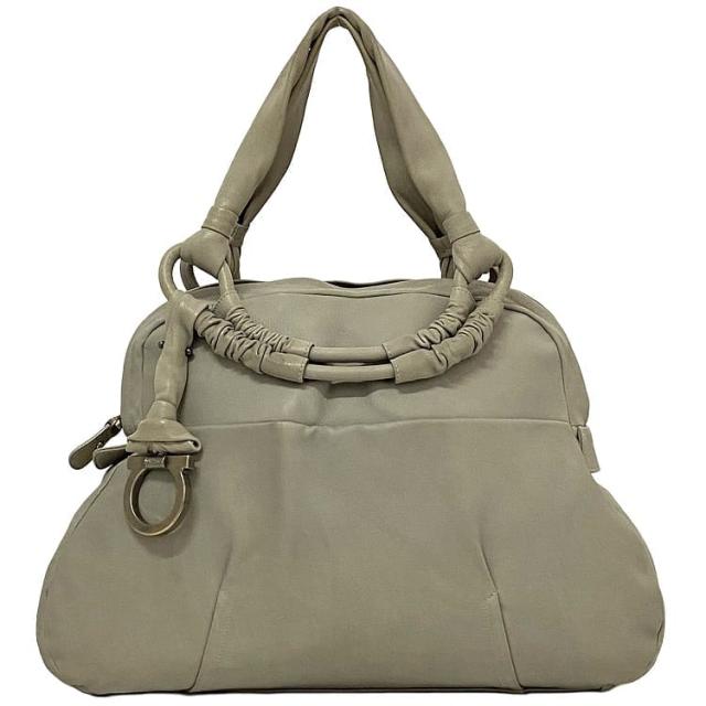 サルヴァトーレ フェラガモ トートバッグ ec-22402 グレー ガンチーニ FZ-21 美品 レザー 中古 A971 Salvatore Ferragamo ロゴ ソフトレザー ファスナー チャーム付 肩掛け 軽い レディース メンズ 本革 ヴィンテージ ロゴチャーム ブランド 本物 鑑定済み