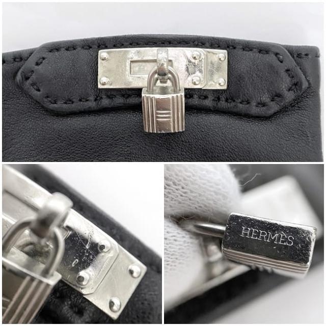 エルメス 手袋 ec-22416 ブラック シルバー金具 ケリー 美品 レザー