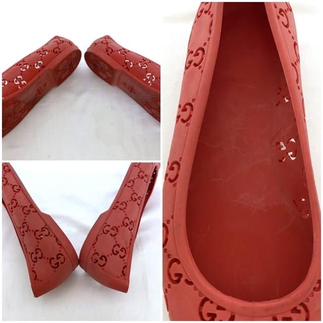 グッチ シューズ ec-22486 レッド ORANGE シマ 190792 美品 23.0cm ラバー 中古 18700 6504 GUCCI ローシューズ GG 靴 軽い レディース ロゴ パンチング 定番 人気 お洒落 女性 赤色 歩きやすい カジュアル 通勤 通学 小物 高級感 上品 ブランド 本物 鑑定済み