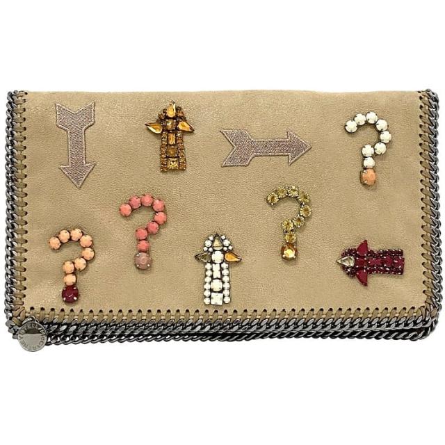 ステラマッカートニー クラッチバッグ ec-22545 ベージュ 358364 w9506 51206 FW14 美品 フェイクスエード ビジュー 中古 STELLA McCARTNEY ビーズ マグネット ハンドバッグ ワッペン ラインストーン レディース メンズ ビジューバッグ ブランド 本物 鑑定済み