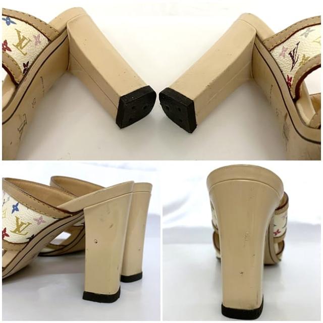 ルイ ヴィトン ミュール  ec-22553 ベージュ ホワイト マルチカラー モノグラム マルチ 美品 22.5cm モノグラムキャンバス ヌメ革 中古 MA0094 LOUIS VUITTON サンダル フラワー モノグラムフラワー アパレル レディース シューズ 靴 ブランド 本物 鑑定済み