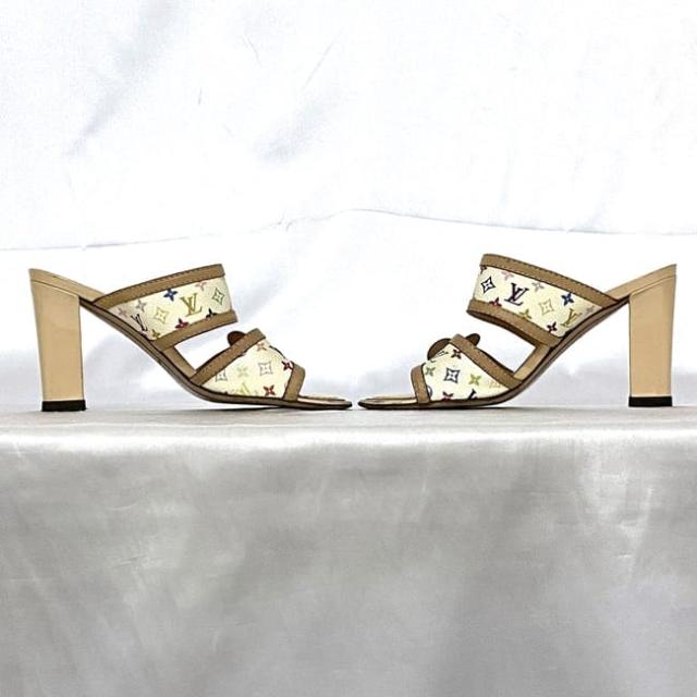 ルイ ヴィトン ミュール  ec-22553 ベージュ ホワイト マルチカラー モノグラム マルチ 美品 22.5cm モノグラムキャンバス ヌメ革 中古 MA0094 LOUIS VUITTON サンダル フラワー モノグラムフラワー アパレル レディース シューズ 靴 ブランド 本物 鑑定済み