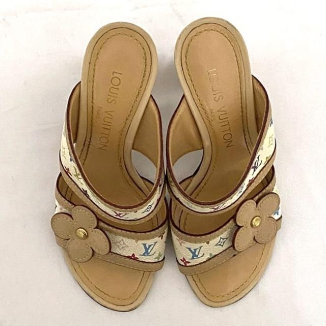 ルイ ヴィトン ミュール  ec-22553 ベージュ ホワイト マルチカラー モノグラム マルチ 美品 22.5cm モノグラムキャンバス ヌメ革 中古 MA0094 LOUIS VUITTON サンダル フラワー モノグラムフラワー アパレル レディース シューズ 靴 ブランド 本物 鑑定済み
