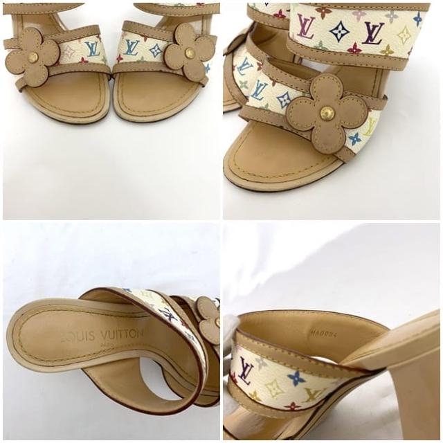 ルイ ヴィトン ミュール  ec-22553 ベージュ ホワイト マルチカラー モノグラム マルチ 美品 22.5cm モノグラムキャンバス ヌメ革 中古 MA0094 LOUIS VUITTON サンダル フラワー モノグラムフラワー アパレル レディース シューズ 靴 ブランド 本物 鑑定済み