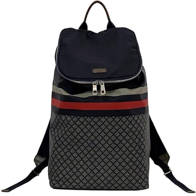 グッチ リュック ec-22563 ネイビー グレー ディアマンテ 268111 美品 ナイロン レザー 中古 493075 GUCCI 軽い ファスナー ロゴ 大容量 旅行 旅行バッグ 一泊二日 人気 定番 お洒落 上品 カジュアル 紺 レディース メンズ ユニセックス ブランド 本物 鑑定済み