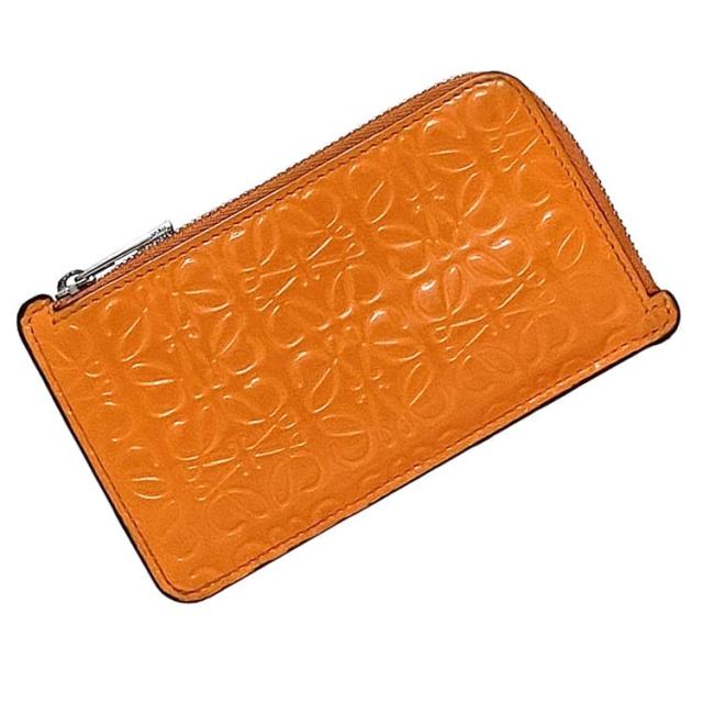 ロエベ ケース ec-22712 オレンジ アナグラム  109.10GZ40 小銭入れ Ｌ字 ファスナー パテント レザー 中古 101926 LOEWE ロゴ ファスナー 財布 定番 人気 女性 レディース 小物 小さい ミニ 革 鮮やか お洒落  小銭 上品 ブランド 本物 鑑定済み