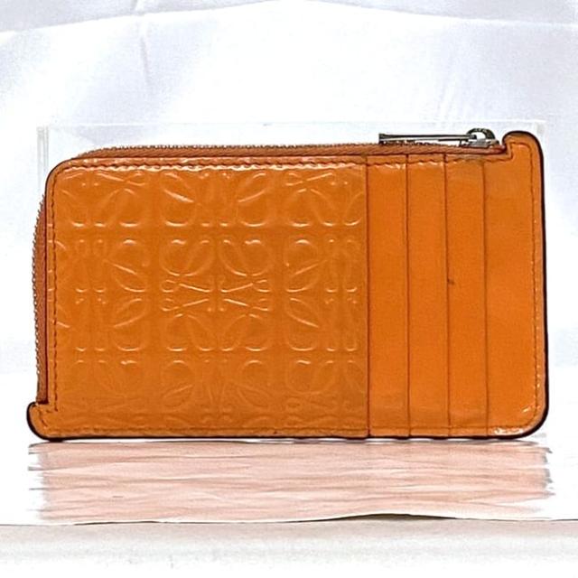 ロエベ ケース ec-22712 オレンジ アナグラム  109.10GZ40 小銭入れ Ｌ字 ファスナー パテント レザー 中古 101926 LOEWE ロゴ ファスナー 財布 定番 人気 女性 レディース 小物 小さい ミニ 革 鮮やか お洒落  小銭 上品 ブランド 本物 鑑定済み