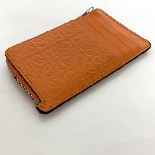 ロエベ ケース ec-22712 オレンジ アナグラム  109.10GZ40 小銭入れ Ｌ字 ファスナー パテント レザー 中古 101926 LOEWE ロゴ ファスナー 財布 定番 人気 女性 レディース 小物 小さい ミニ 革 鮮やか お洒落  小銭 上品 ブランド 本物 鑑定済み