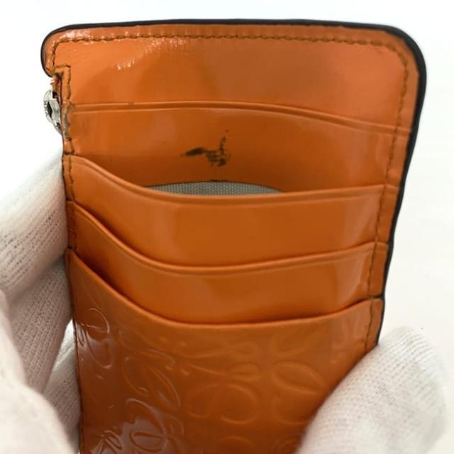 ロエベ ケース ec-22712 オレンジ アナグラム  109.10GZ40 小銭入れ Ｌ字 ファスナー パテント レザー 中古 101926 LOEWE ロゴ ファスナー 財布 定番 人気 女性 レディース 小物 小さい ミニ 革 鮮やか お洒落  小銭 上品 ブランド 本物 鑑定済み