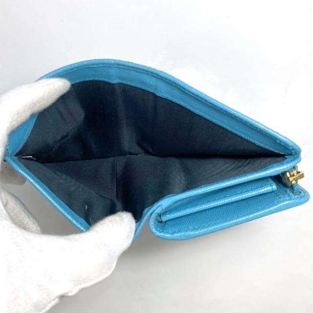 プラダ 二つ折り 財布 ec-22727 ライトブルー 美品 サフィアーノ