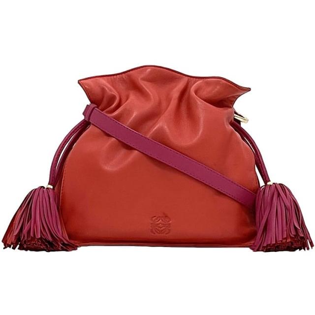 ロエベ ショルダーバッグ フラメンコ20 ec-22753 レッド ピンク フラメンコ 美品 ナッパ レザー 中古 031112 LOEWE タッセル 巾着 クロスボディ 肩掛け 2way バッグ ヴィンテージ シンプル アナグラム ロゴ フリンジ 人気 定番 お洒落 ブランド 本物 鑑定済み